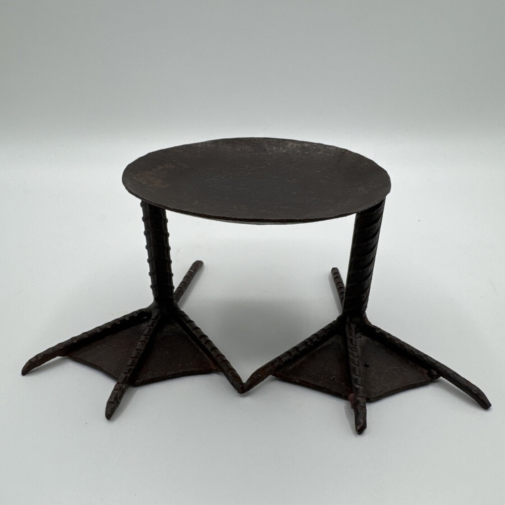 Vintage Handcrafted Welded Steel Bird Foot Candle Holder Rustic Brutalist 7" - Picture 1 of 10
